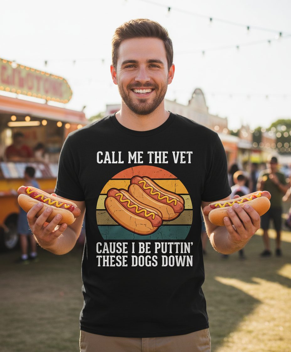 Call Me the Vet Cause I Be Puttin' These Dogs Down hot dogs T-Shirt Black lifestyle mockup