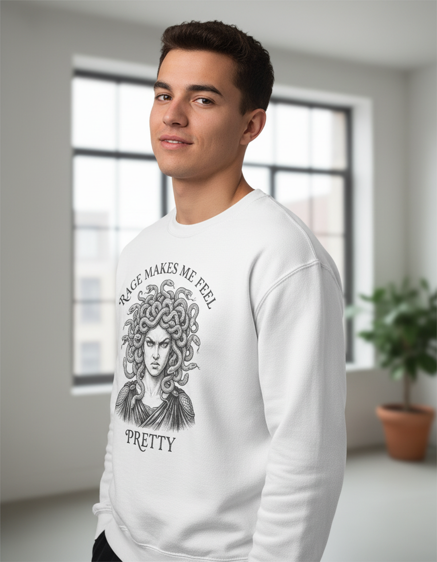 Medusa Rage Makes Me Feel Pretty Greek Mythology Sweatshirt - White