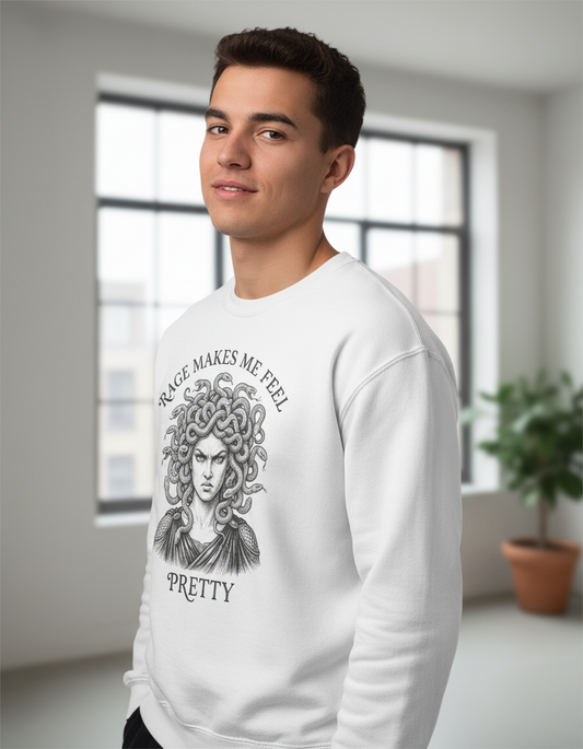 Medusa Rage Makes Me Feel Pretty Greek Mythology Sweatshirt - White