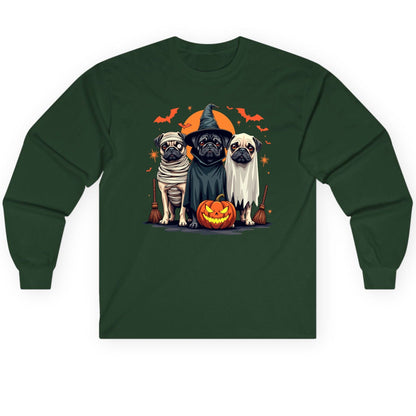 Halloween Pugs Costumes pugs Long Sleeve Tee Forest Green product mockup