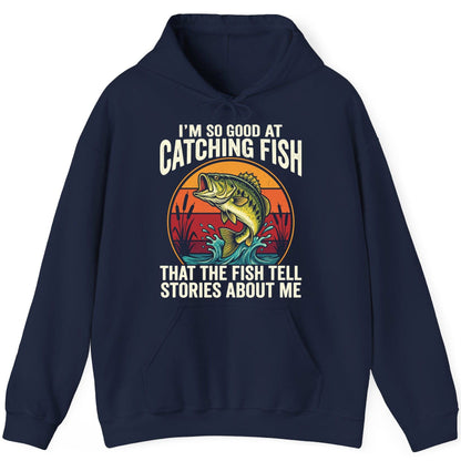 I'm So Good at Catching Fish That the Fish Tell Stories About Me fishing Hoodie Navy product mockup