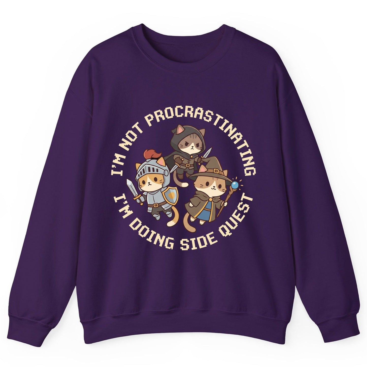 I'm Not Procrastinating I'm Doing Side Quest rpg cats Sweatshirt Purple product mockup