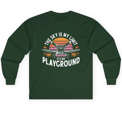 The Sky Is My Limit It's My Playground aviation Long Sleeve Tee Forest Green product mockup