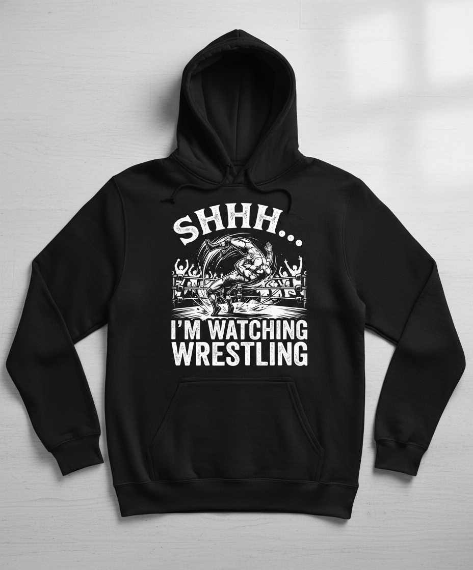 Shhh I'm Watching Wrestling Funny Fan Design Hoodie - Black