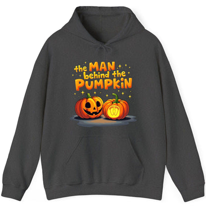 The Man Behind the Pumpkin Halloween pregnancy announcement Hoodie Dark Heather product mockup