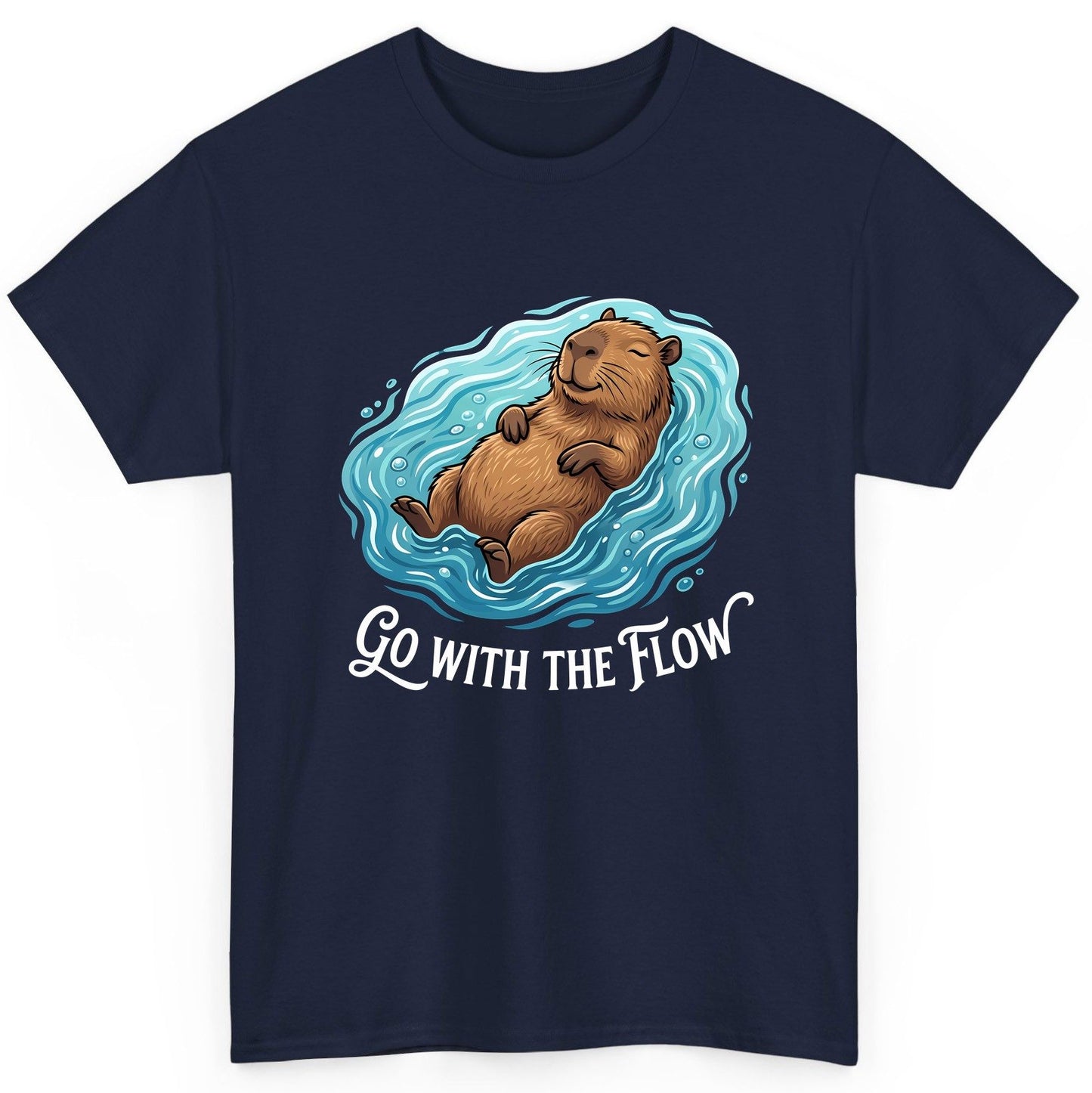 Go WITH THE Flow Funny Capybara T-Shirt - product mockup - Navy
