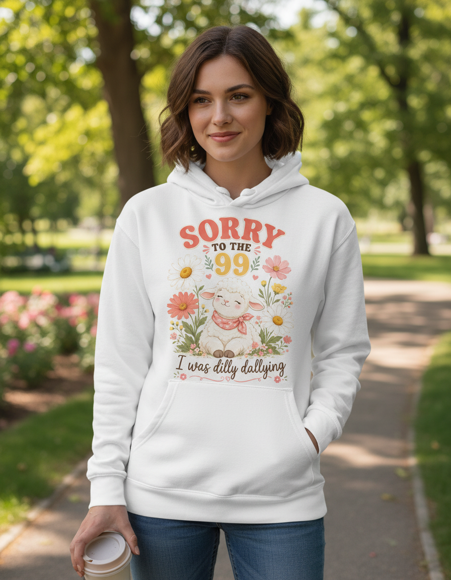 Sorry To The 99 I Was Dilly Dallying Lamb Hoodie - White