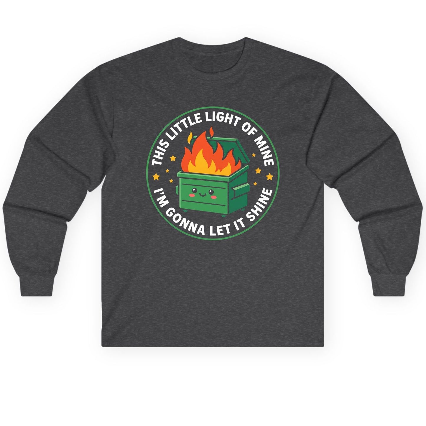 This little light of mine I'm gonna let it shine Dumpster Fire Long Sleeve Tee Dark Heather product mockup