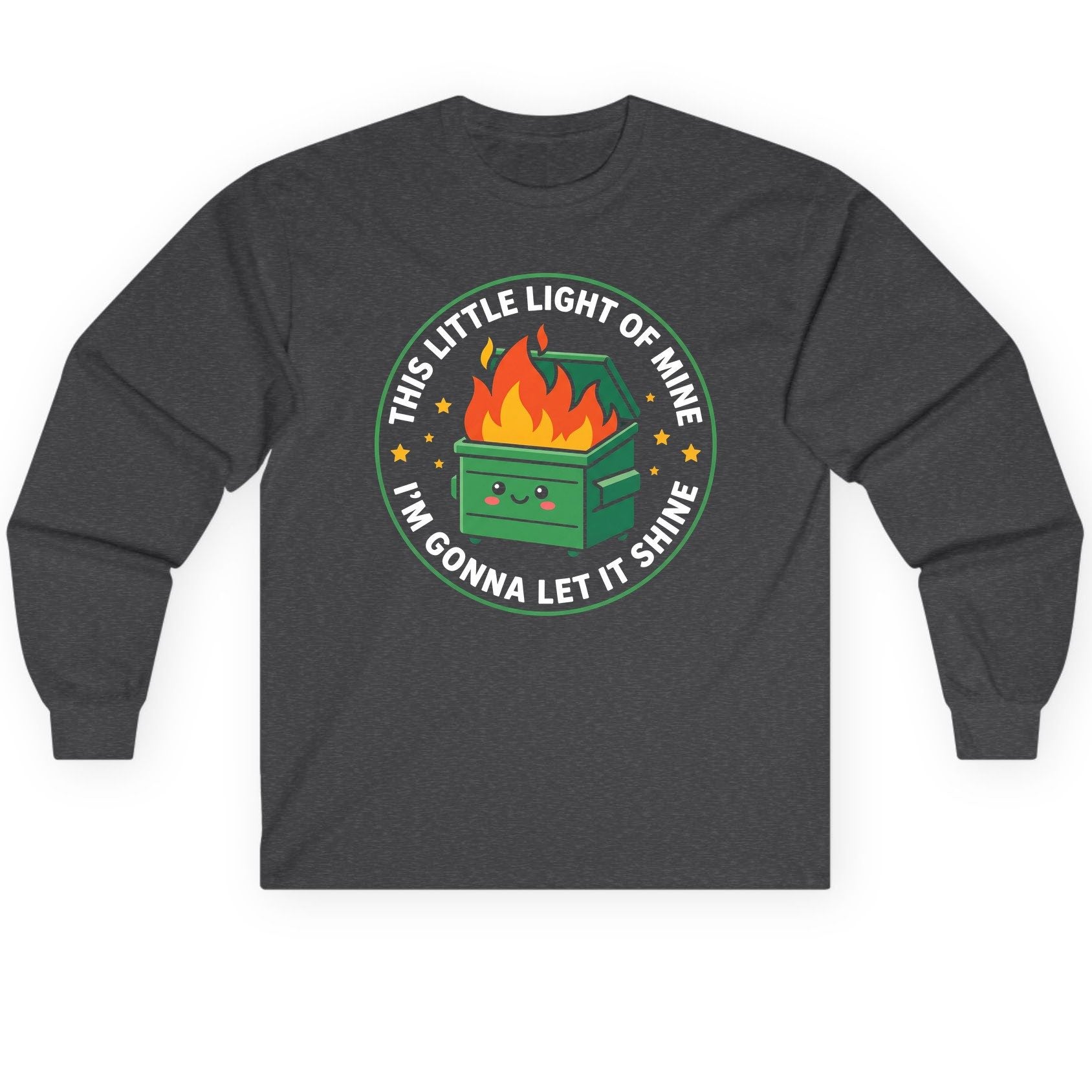This little light of mine I'm gonna let it shine Dumpster Fire Long Sleeve Tee Dark Heather product mockup