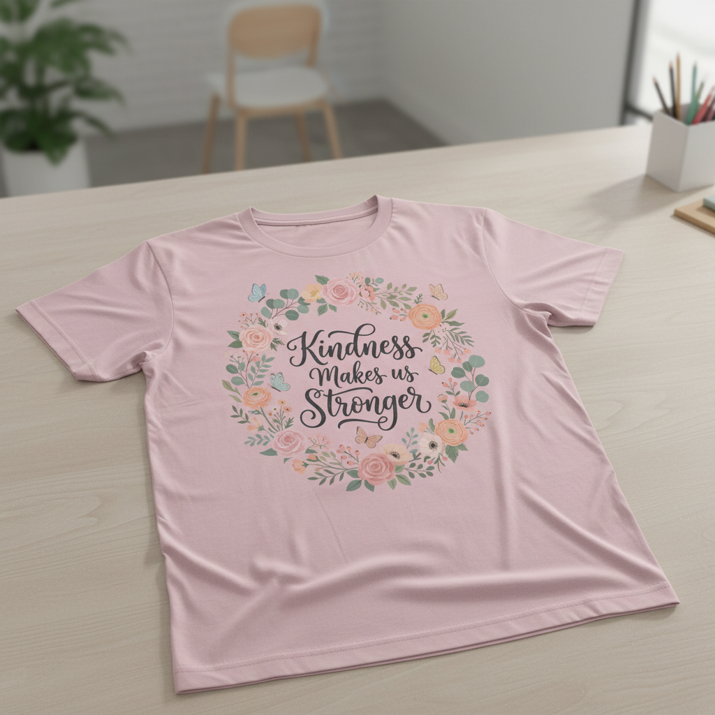 Kindness Makes Us Stronger Floral Wreath T-Shirt - Light Pink