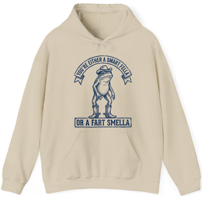 You're Either a Smart Fella or a Fart Smella cowboy frog Hoodie Sand product mockup