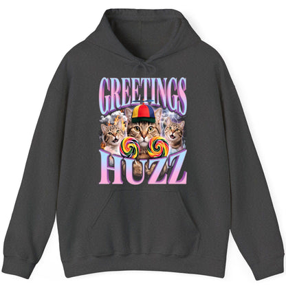 Greetings Huzz Funny Cats Hoodie - product mockup - Dark Heather