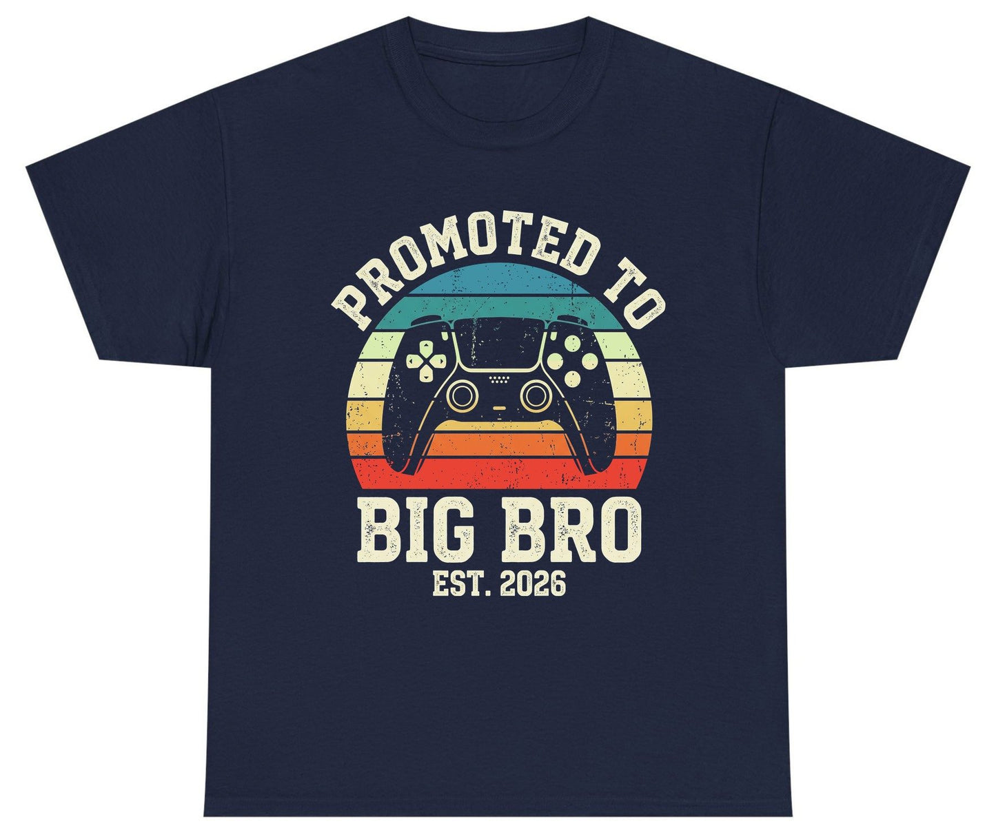 Promoted TO BIG BRO EST 2026 Retro Gaming Youth T-Shirt - product mockup - Navy