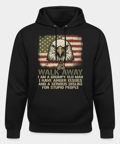 Walk Away I Am A Grumpy Old Man Eagle American Flag Hoodie - Black