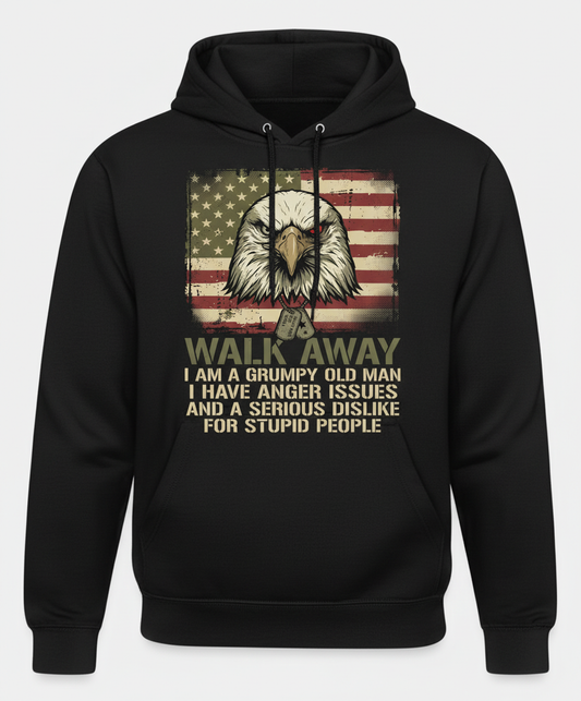 Walk Away I Am A Grumpy Old Man Eagle American Flag Hoodie - Black