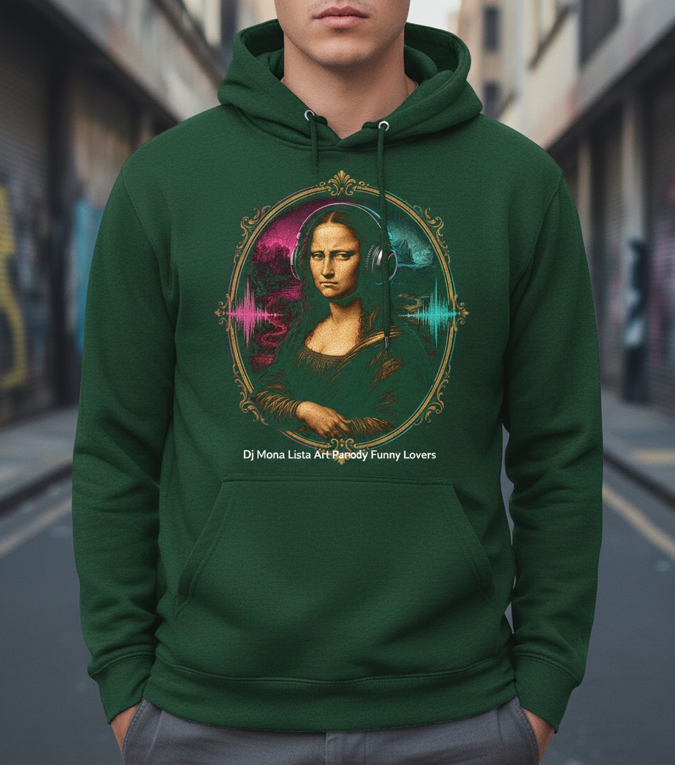 Dj Mona Lisa Art Parody Funny Lovers Hoodie - product mockup - Forest Green