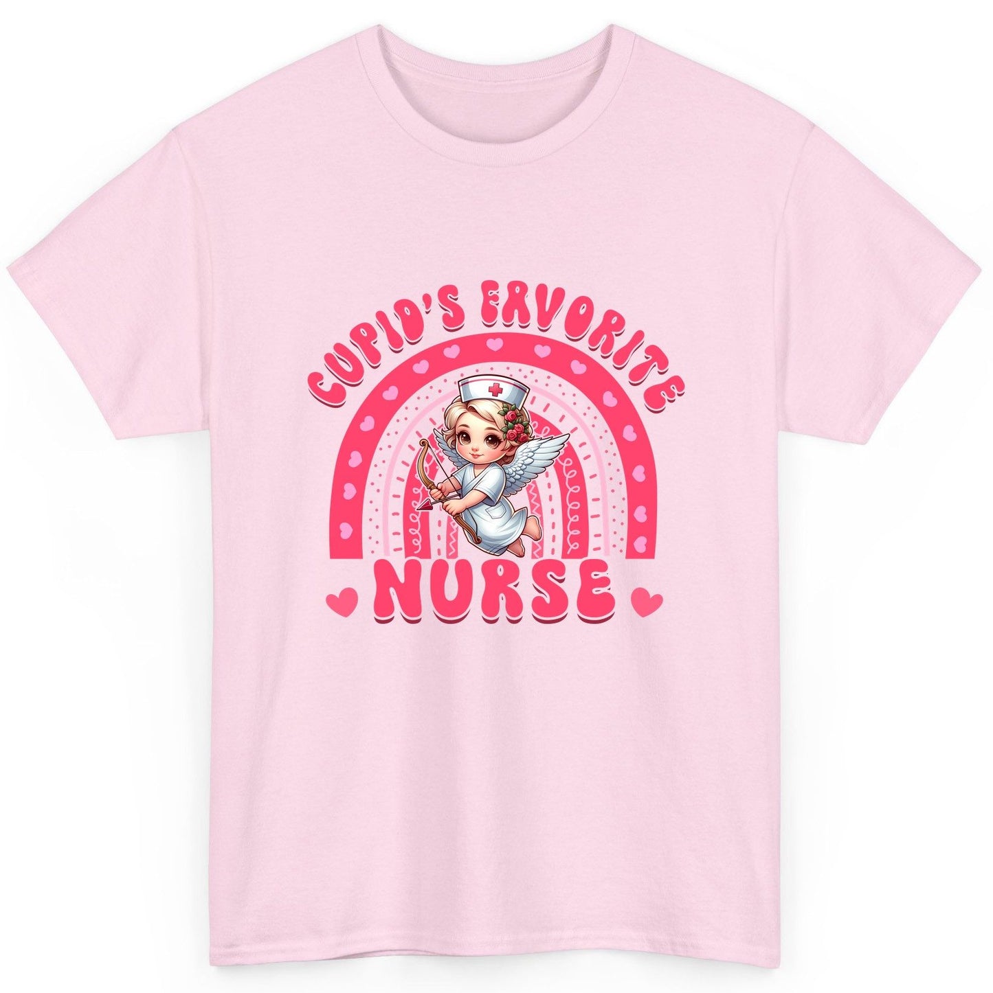 Cupid's Favorite Nurse nurse T-Shirt Light Pink product mockup
