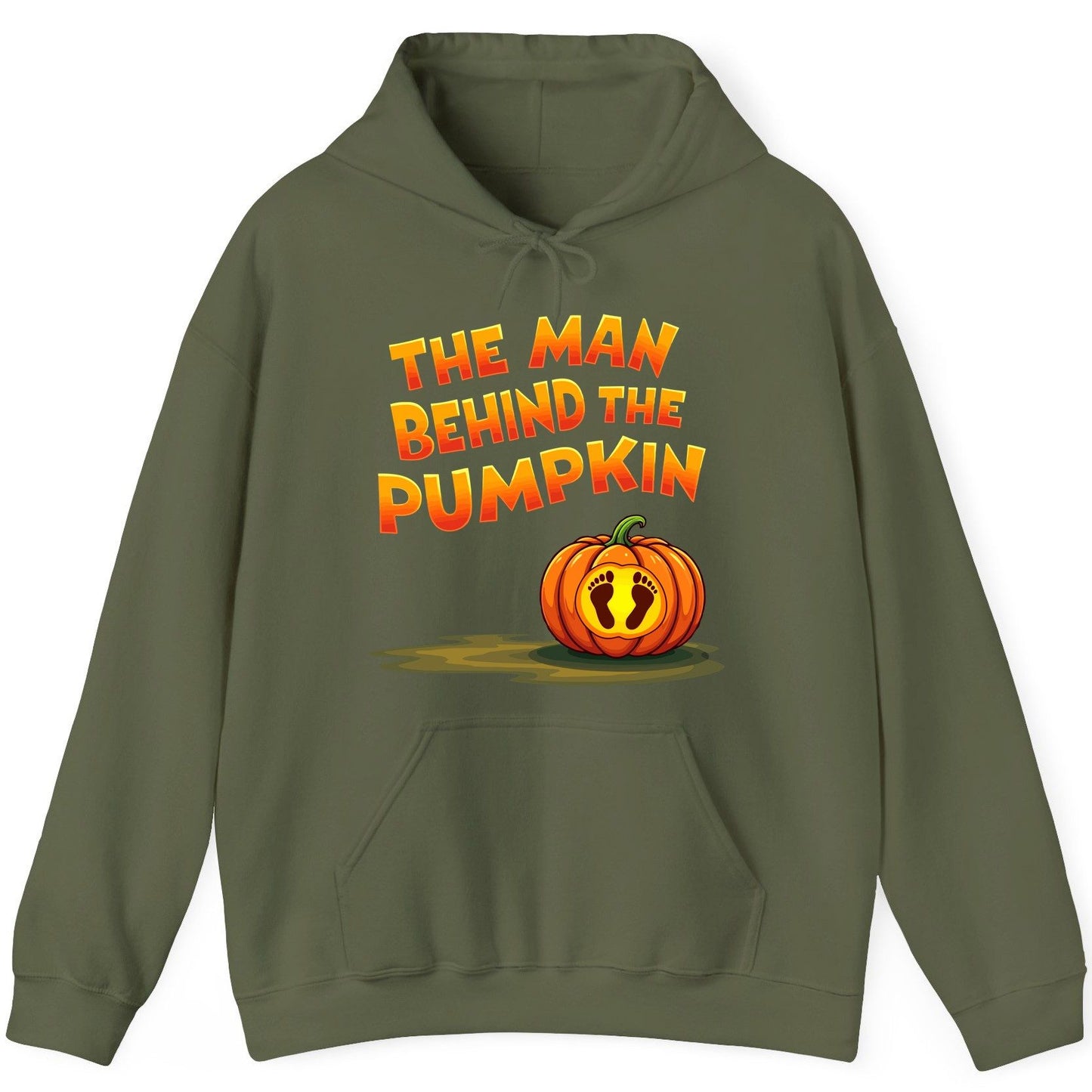 The Man Behind the Pumpkin pregnancy announcement Hoodie Military Green product mockup