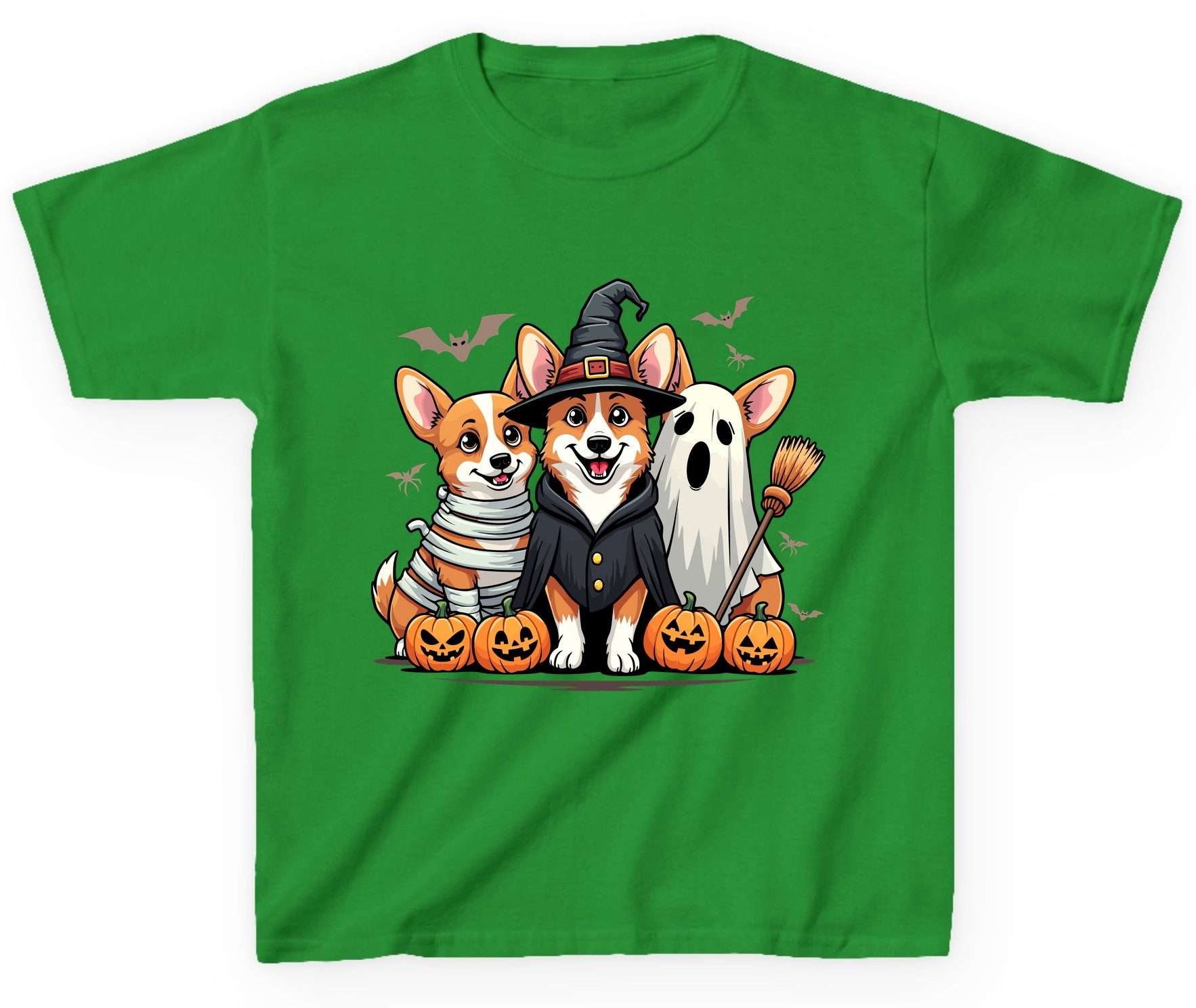 Halloween Corgi Trio Halloween corgis Youth T-Shirt Irish Green product mockup