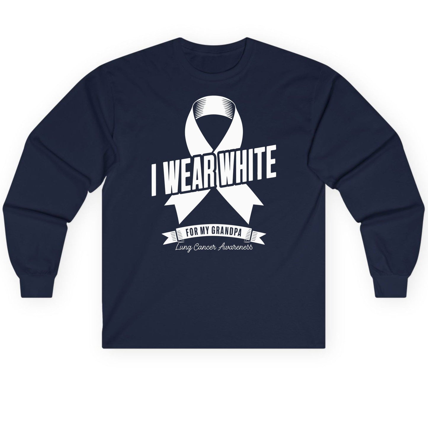 I Wear White for My Grandpa lung cancer awareness Long Sleeve Tee Navy product mockup