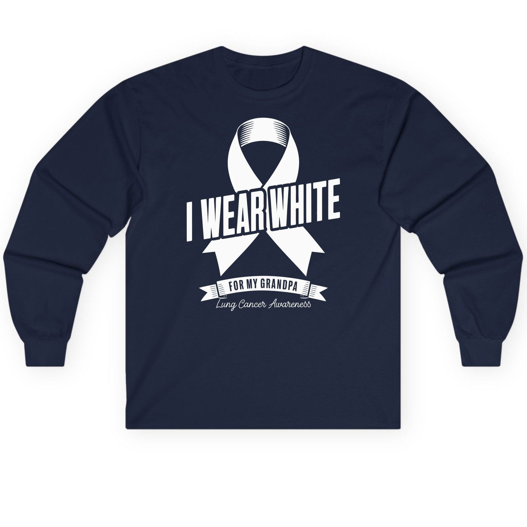 I Wear White for My Grandpa lung cancer awareness Long Sleeve Tee Navy product mockup