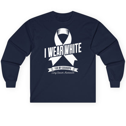 I Wear White for My Grandpa lung cancer awareness Long Sleeve Tee Navy product mockup