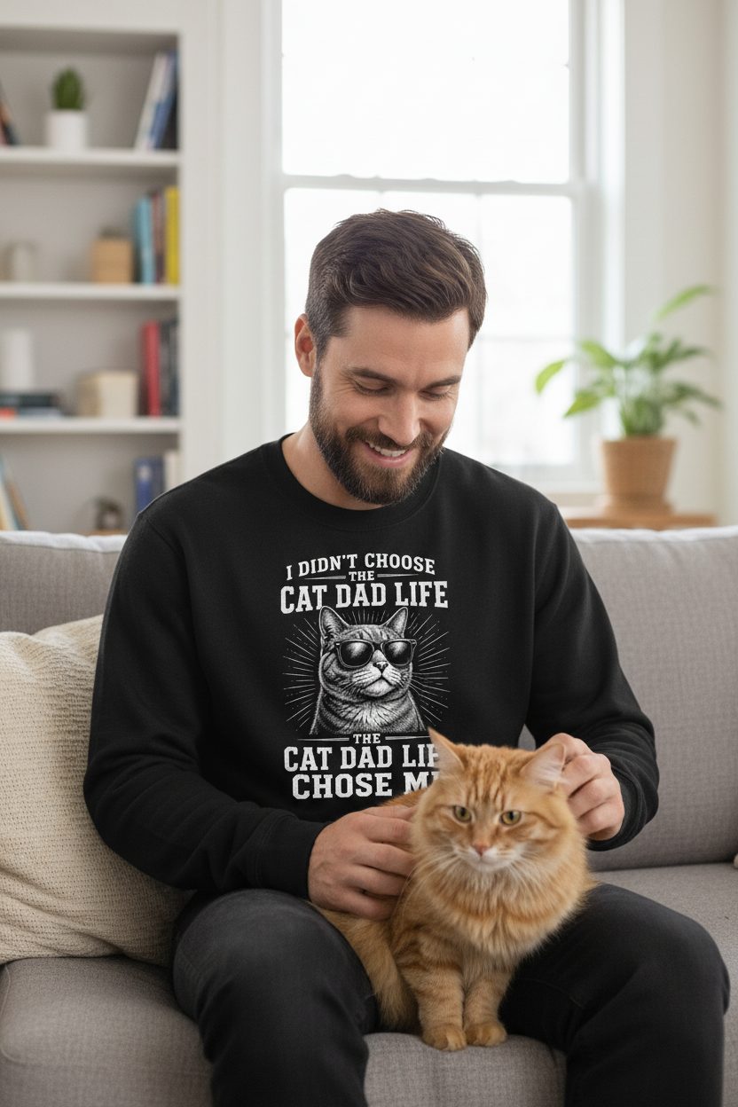 I Didn't Choose the Cat Dad Life the Cat Dad Life Chose Me cat dad Sweatshirt Black lifestyle mockup