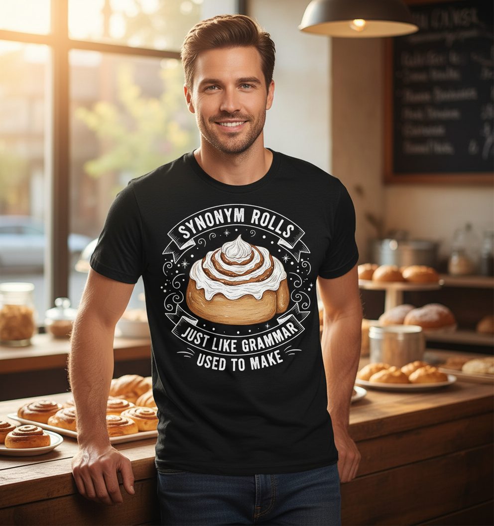Synonym Rolls Just Like Grammar Used to Make grammar pun T-Shirt Black lifestyle mockup