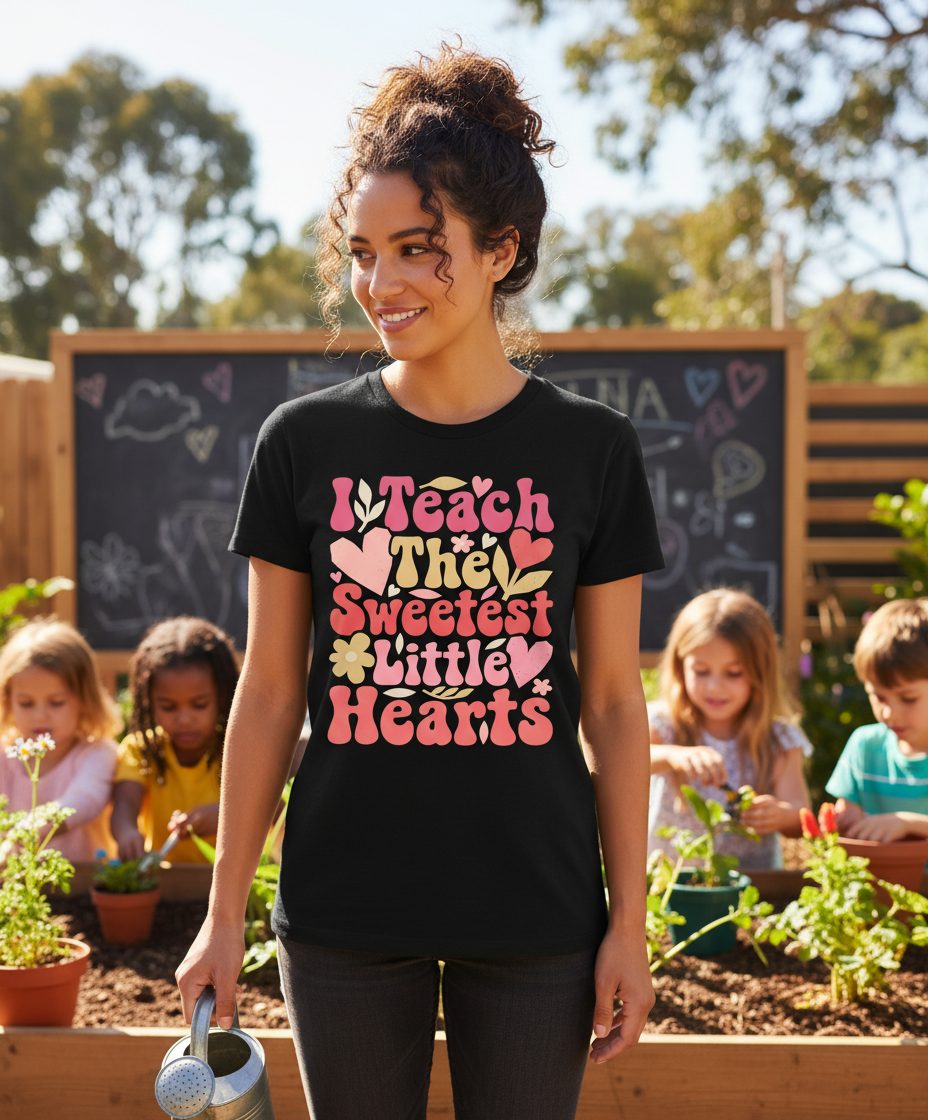 I Teach the Sweetest Little Hearts teaching T-Shirt Black lifestyle mockup