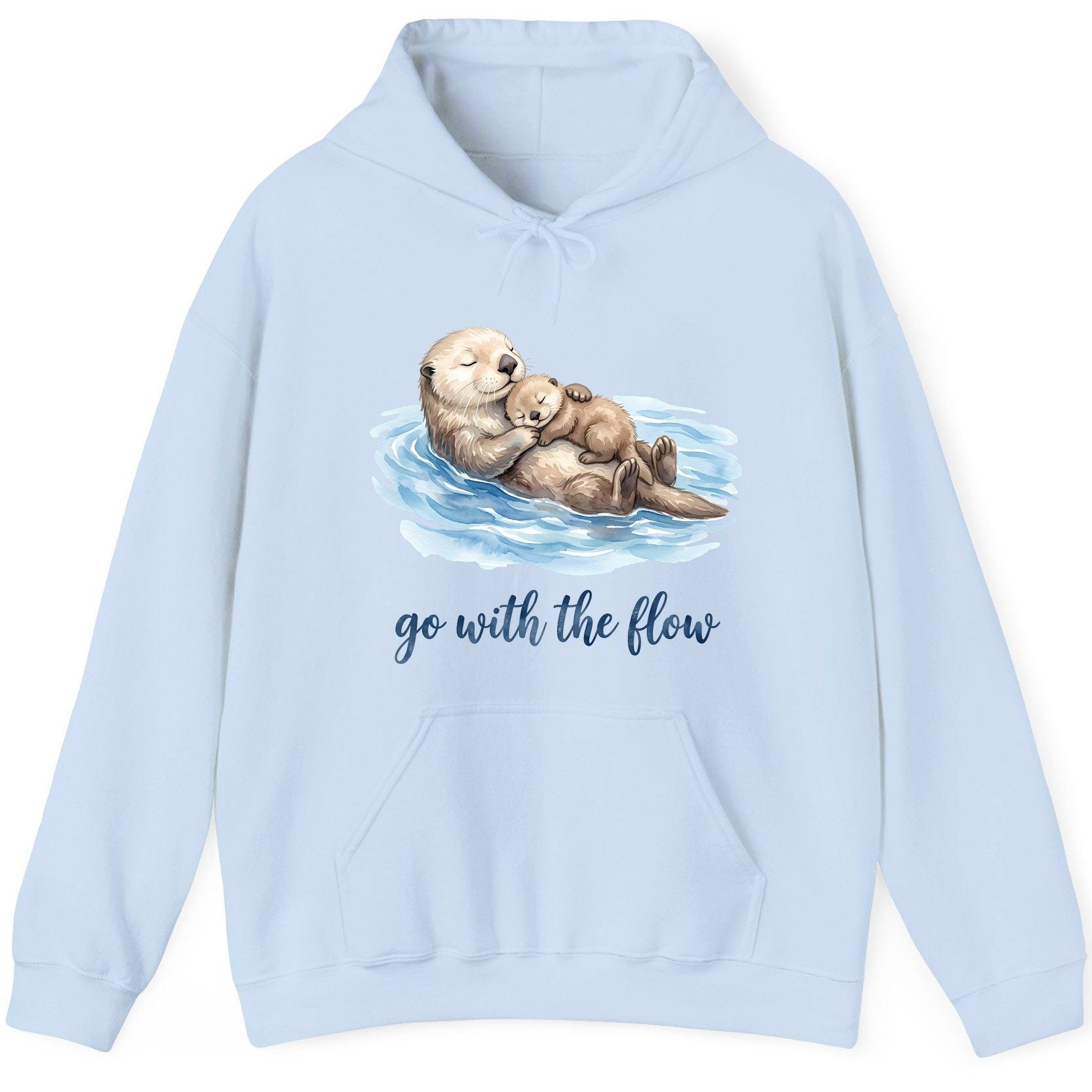 Go with the Flow Sea Otters Hoodie - product mockup - Light Blue