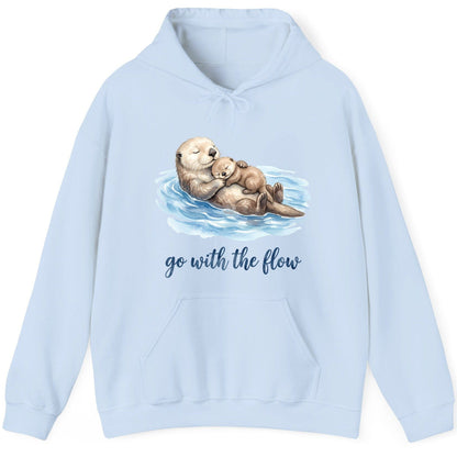 Go with the Flow Sea Otters Hoodie - product mockup - Light Blue