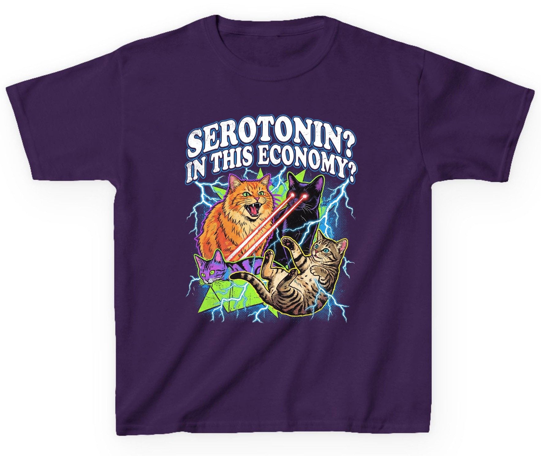 Serotonin in This Economy? cats Youth T-Shirt Purple product mockup