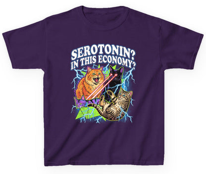 Serotonin in This Economy? cats Youth T-Shirt Purple product mockup