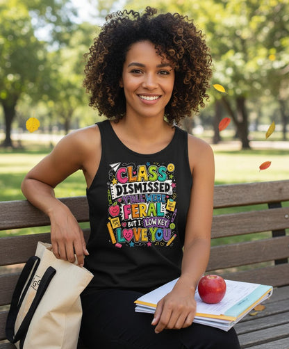 Class Dismissed Y'all Were Feral but I Low Key Love You Tank Top - lifestyle model mockup - Black