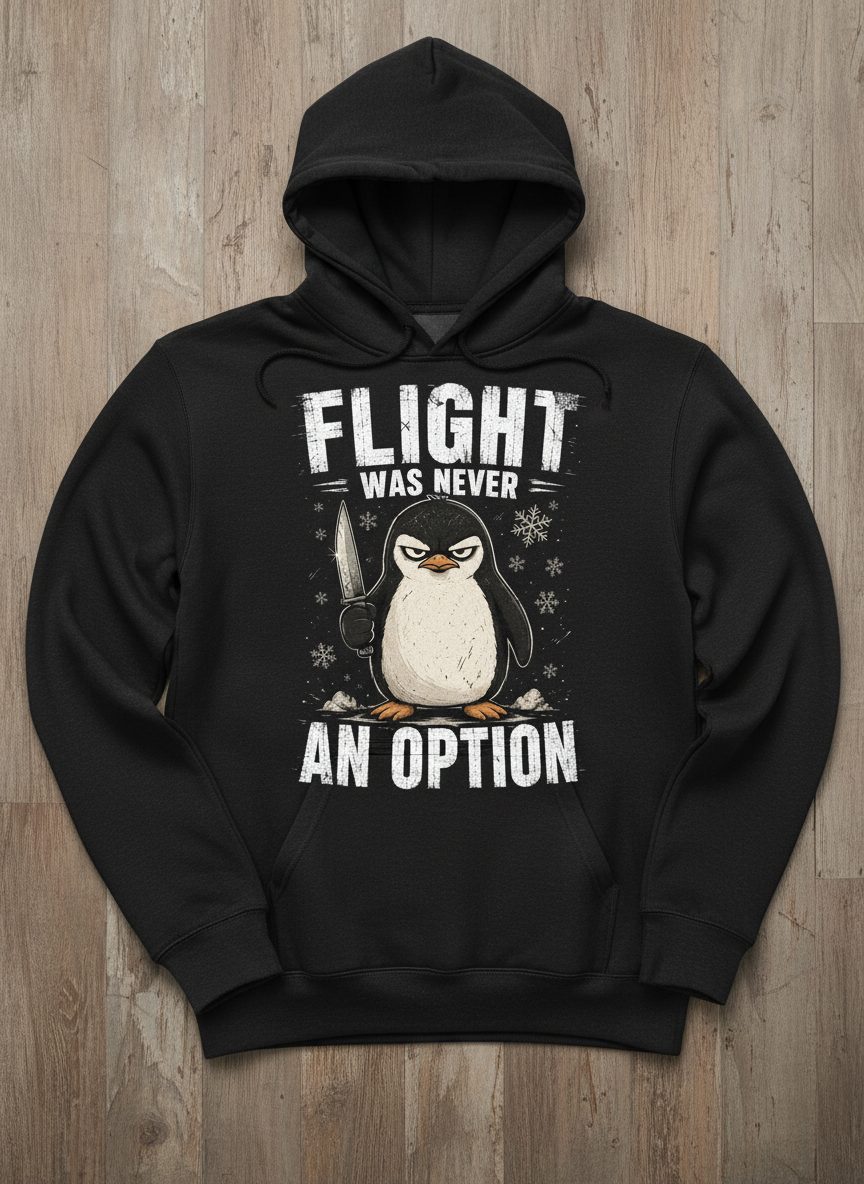 Flight Was Never an Option Funny Penguin Hoodie - product mockup - Black