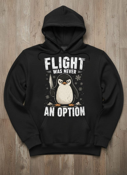 Flight Was Never an Option Funny Penguin Hoodie - product mockup - Black