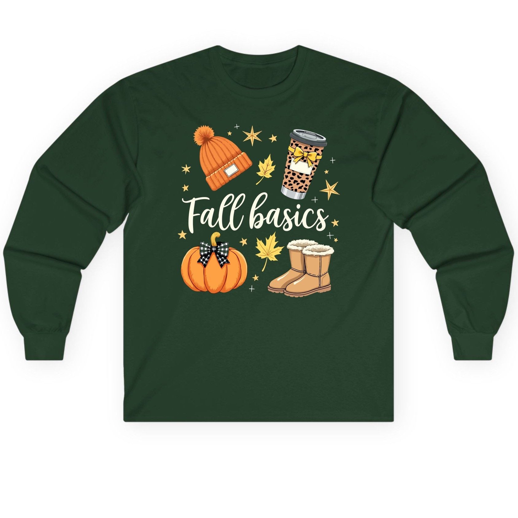 Fall Basics autumn essentials Long Sleeve Tee Forest Green product mockup