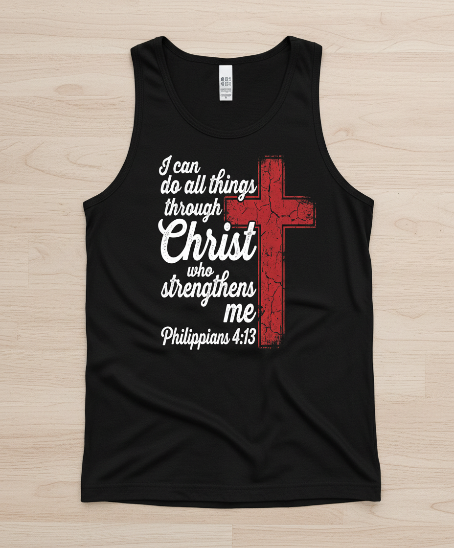 Philippians 4:13 I Can Do All Things Through Christ Christian Faith Tank Top - Black