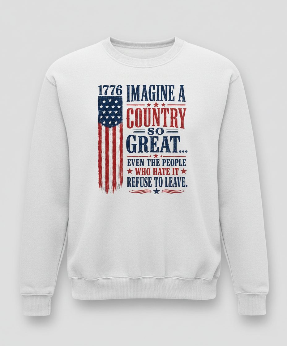 Imagine a Country So Great Patriotic Vintage American Sweatshirt - product mockup - White