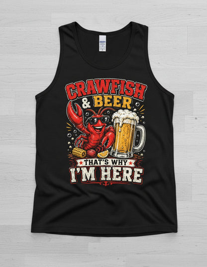 Crawfish & Beer That's Why I'm Here Funny Boil Tank Top - product mockup - Black