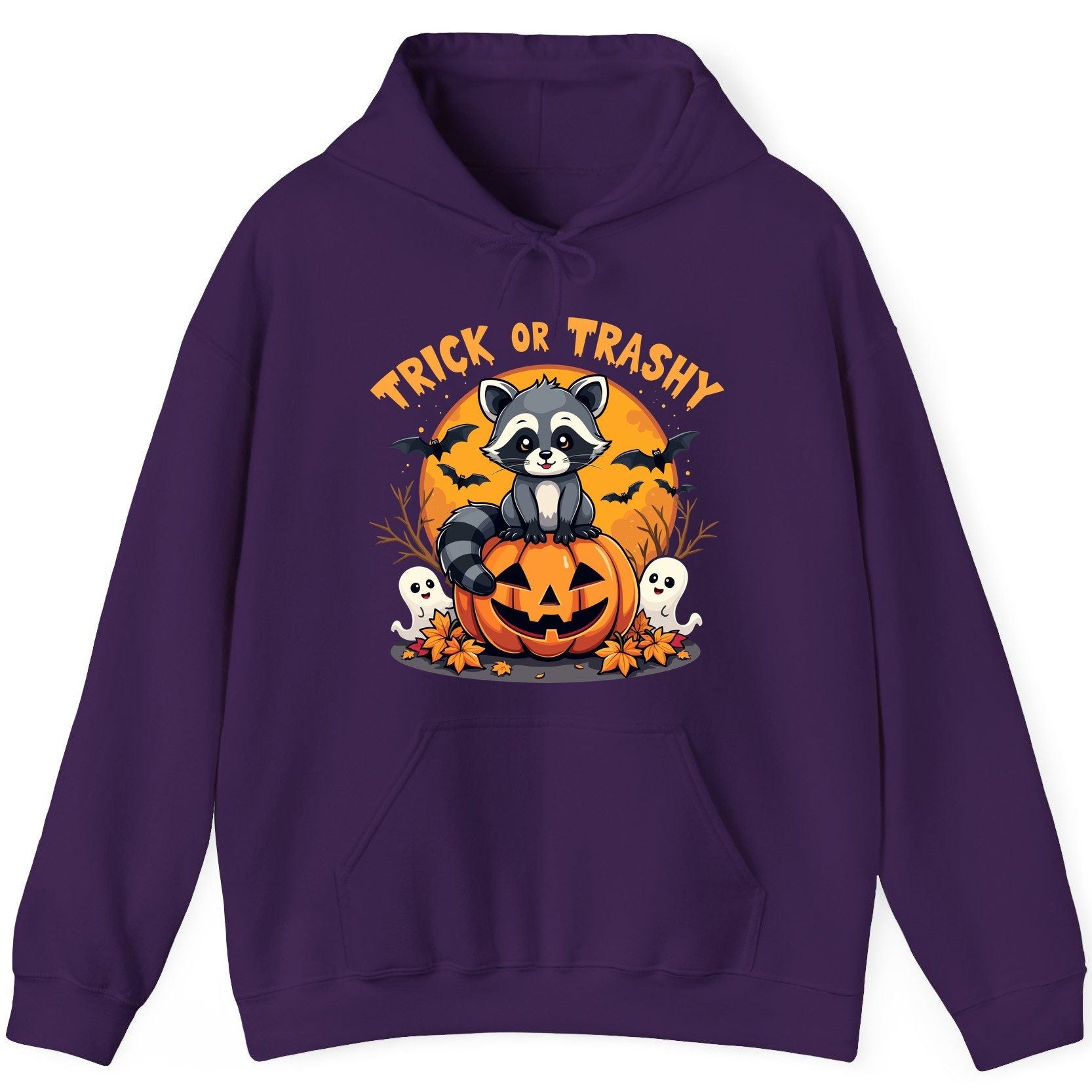 Trick or Trashy raccoon Hoodie Purple product mockup