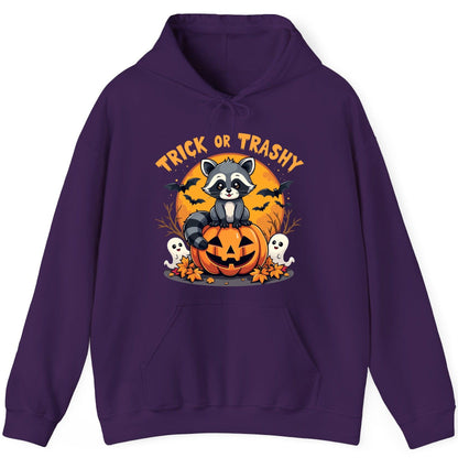Trick or Trashy raccoon Hoodie Purple product mockup
