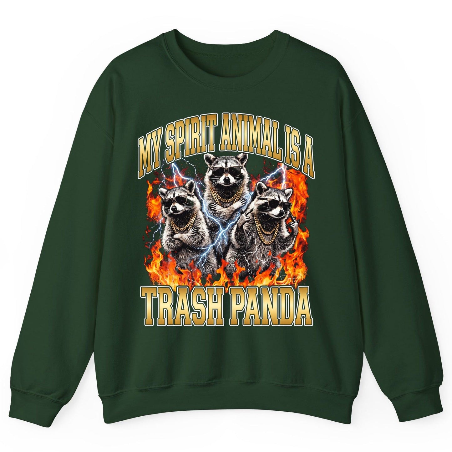 My Spirit Animal Is a Trash Panda raccoon Sweatshirt Forest Green product mockup