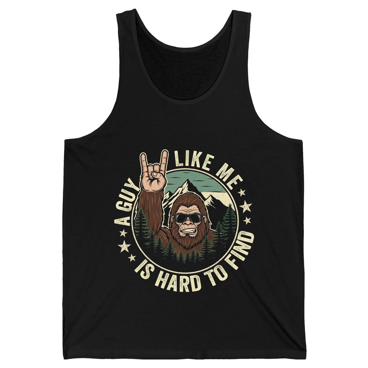 A Guy Like Me Is Hard to Find bigfoot Tank Top Black product mockup