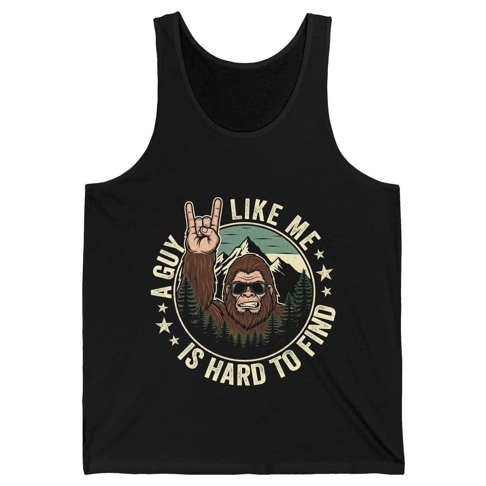 A Guy Like Me Is Hard to Find bigfoot Tank Top Black product mockup
