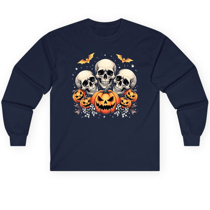 Skulls and Pumpkins Halloween Halloween Long Sleeve Tee Navy product mockup