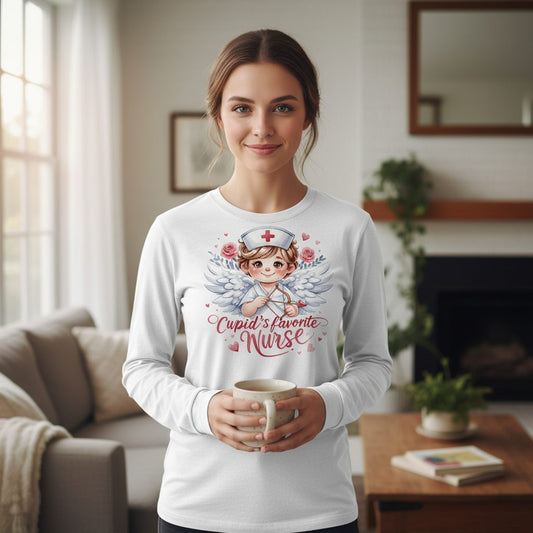 Cupid's Favorite Nurse cupid nurse Long Sleeve Tee White lifestyle mockup