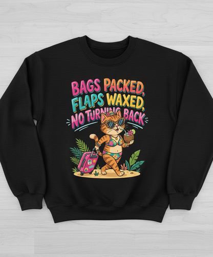 Funny Vacation Cat Bags Packed Flaps Waxed Sweatshirt - Black