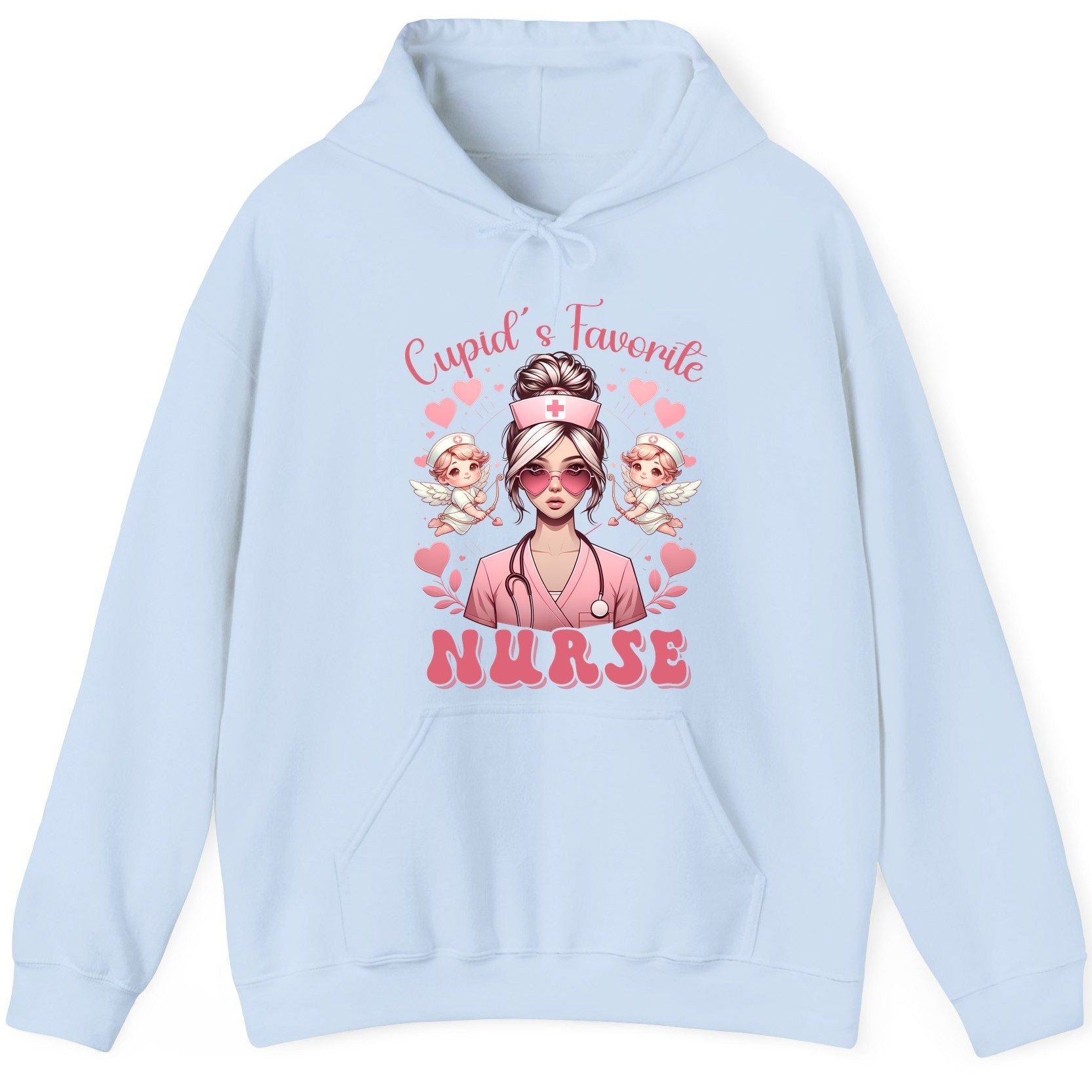 Cupid's Favorite Nurse nurse Hoodie Light Blue product mockup