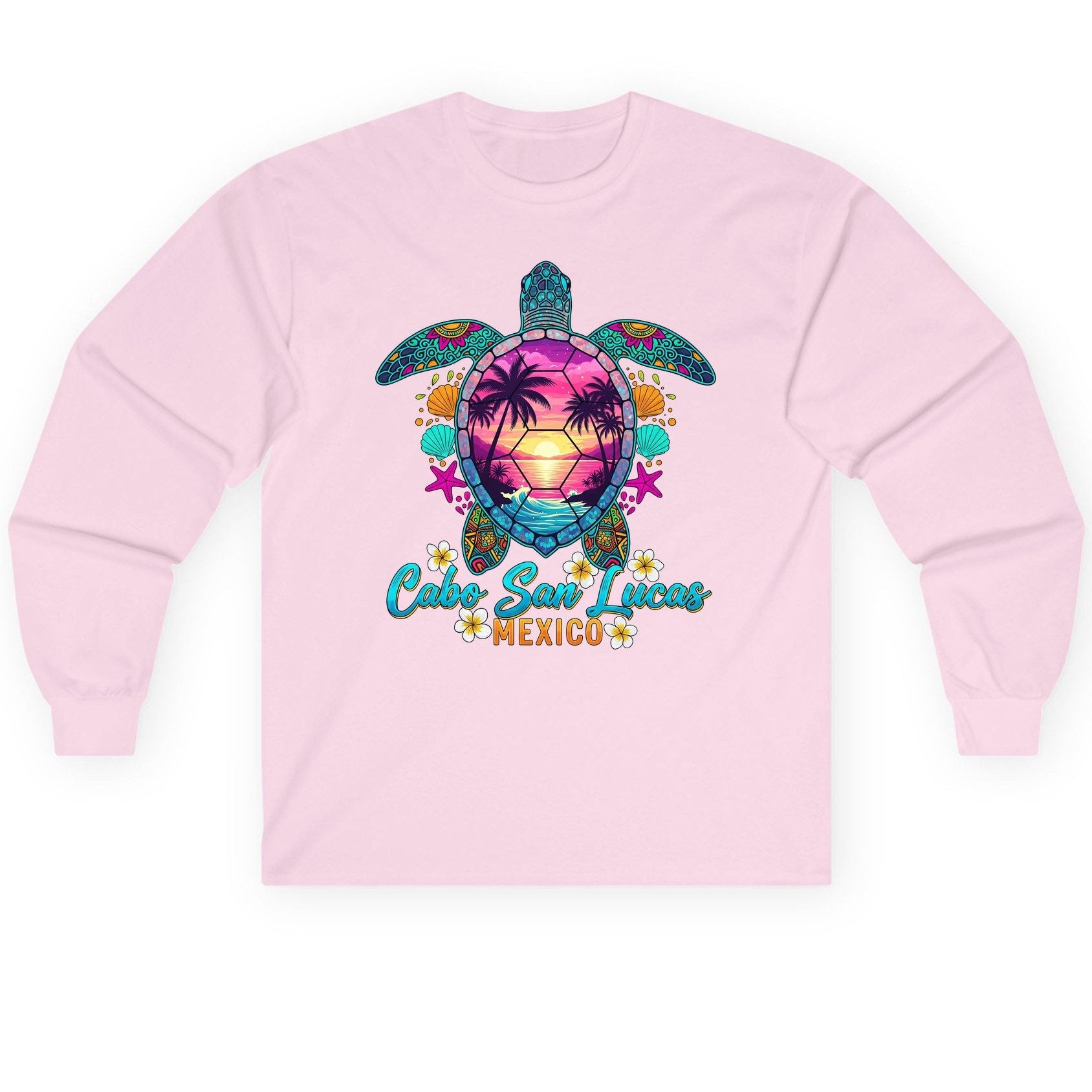 Cabo San Lucas Mexico sea turtle Long Sleeve Tee Light Pink product mockup